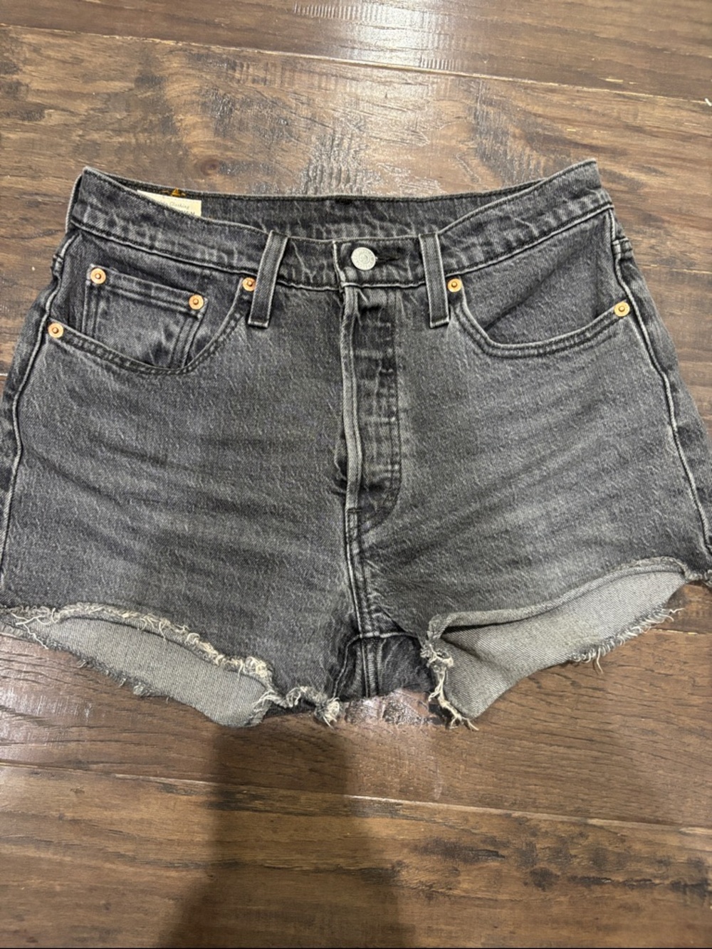 Levi's Charcoal Black Washed Denim 501 Cutoff Shorts